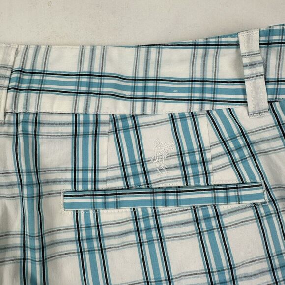 Ashworth White Blue Plaid Bermuda Shorts Size 6 Flat Front Cotton Blend Stretch - Picture 8 of 8
